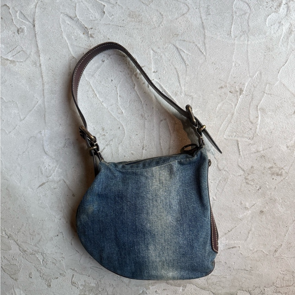 Fendi Oyster Denim Shoulder Bag with Brown Leather Trim - Picture 2 of 5